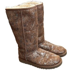 UGG Tall Metallic Brown Shearling-Lined Winter Boots